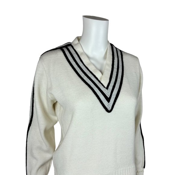 Vintage 60s Cheerleader Sweater V-Neck Navy Striped Pullover - Picture 4 of 10